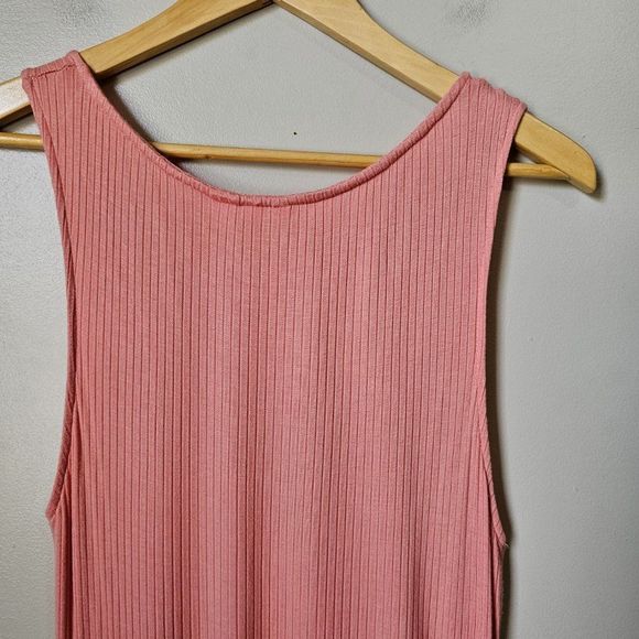 EUC WORN ONCE ROXY RIBBED PEACH DEEP V NECK BUTTONED SLEEVELESS DRESS XL - Picture 5 of 14